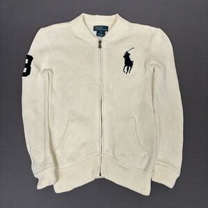 Polo Ralph Lauren Youth Full Zip White Knit Sweater Big Pony #3 Size 6